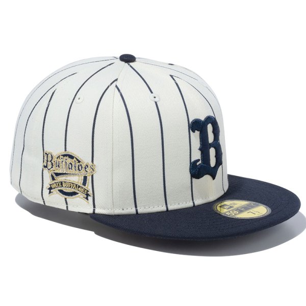 画像1: NEWERA（ニューエラ）“59FIFTY Pinstripe ピンストライプ オリックス・バファローズ クローム ネイビーバイザー” (1)