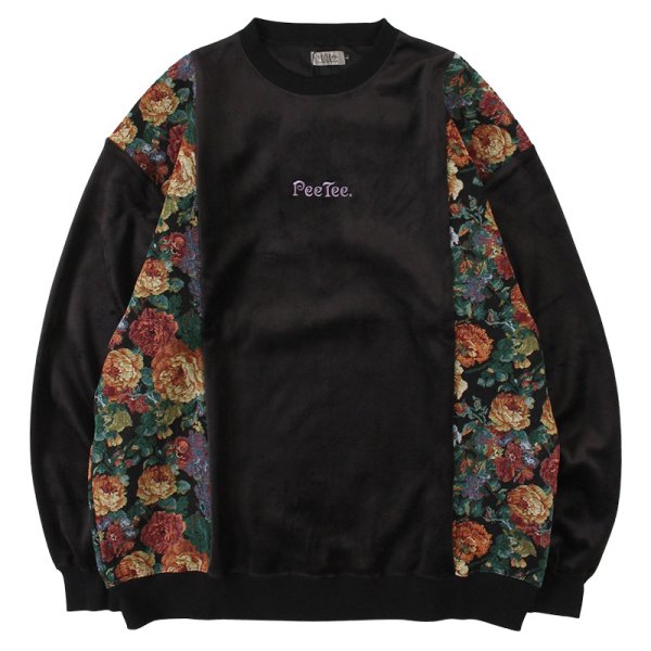 画像1: 【ラストLのみ】PeeTee. (ピーティー) “VELOR FLOWER CREW NECK” (1)