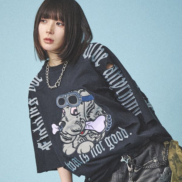 画像1: 【ラスト中型犬（L）のみ】GALFY(ガルフィー) “病みに染まりし反戦Tシャツ” (1)