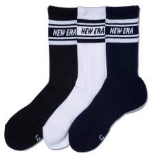 画像1: 【2025.09.27再入荷】NEWERA（ニューエラ） “ソックス クルー 3ペア ライン ブラック/ホワイト/ネイビー” (1)