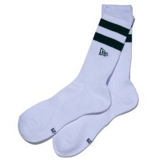 画像5: 【2025.12.04再入荷】NEWERA（ニューエラ） “ソックス クルー 2ペア ライン フラッグロゴ エンブロイダリー ベージュ/ダークグリーン” (5)