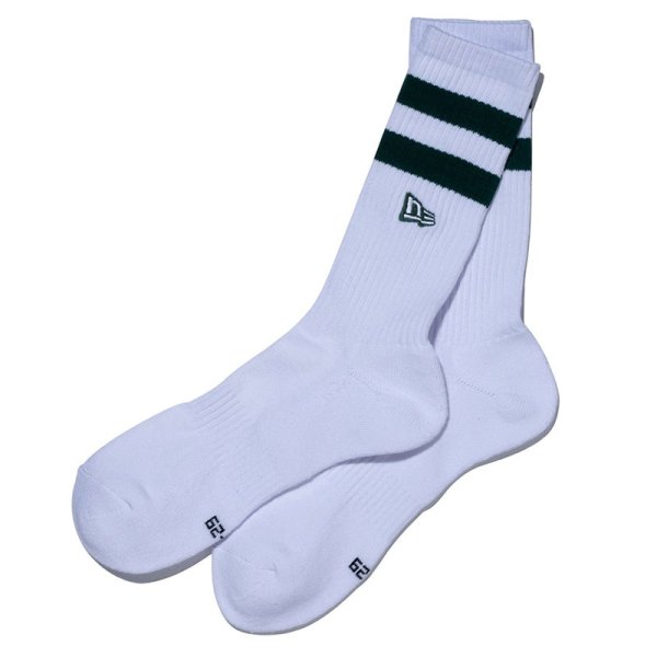 画像5: NEWERA（ニューエラ） “ソックス クルー 2ペア ライン フラッグロゴ エンブロイダリー ベージュ/ダークグリーン” (5)