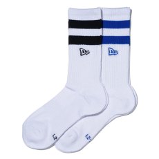 画像1: NEWERA（ニューエラ） “ソックス クルー 2ペア ライン フラッグロゴ エンブロイダリー ブラック/ブルー” (1)