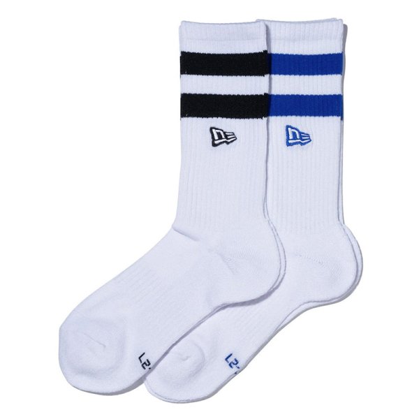 画像1: NEWERA（ニューエラ） “ソックス クルー 2ペア ライン フラッグロゴ エンブロイダリー ブラック/ブルー” (1)