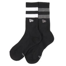 画像1: NEWERA（ニューエラ） “ソックス クルー 2ペア ライン フラッグロゴ エンブロイダリー ブラックｘホワイト/グレー” (1)