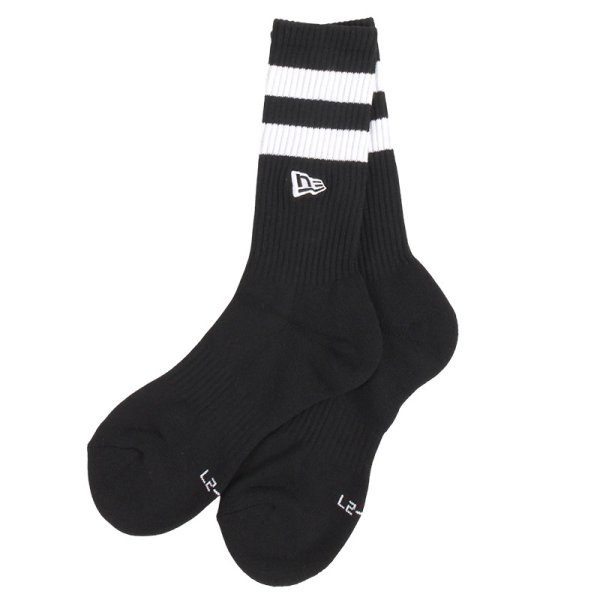 画像2: NEWERA（ニューエラ） “ソックス クルー 2ペア ライン フラッグロゴ エンブロイダリー ブラックｘホワイト/グレー” (2)