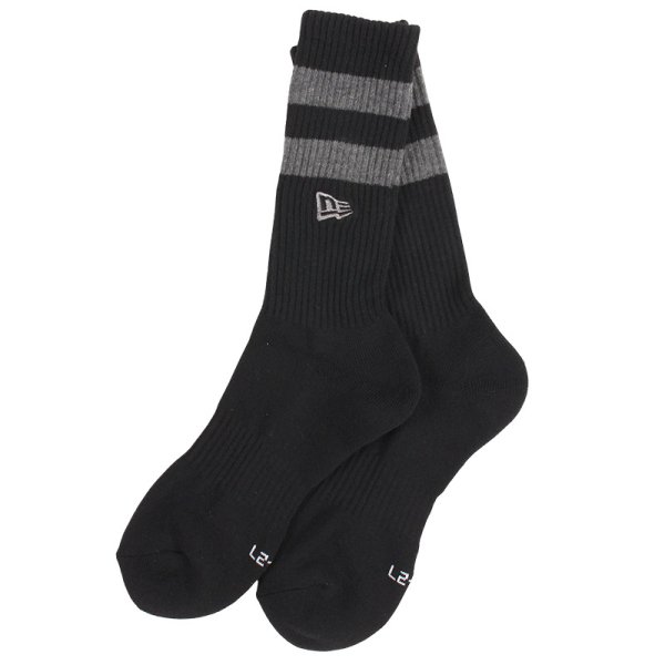 画像6: NEWERA（ニューエラ） “ソックス クルー 2ペア ライン フラッグロゴ エンブロイダリー ブラックｘホワイト/グレー” (6)