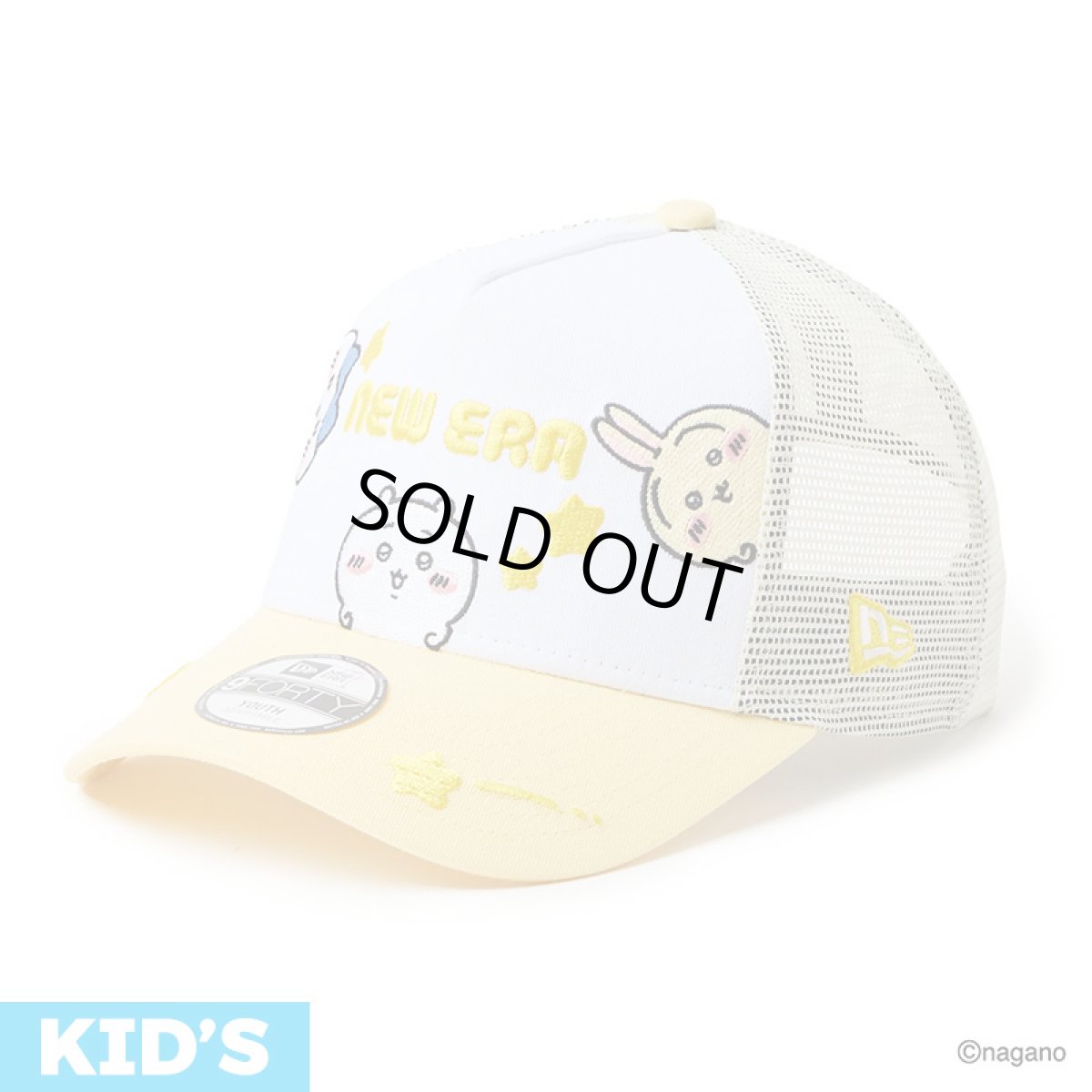 画像1: 【キッズ】NEWERA（ニューエラ）“Youth 9FORTY A-Frame トラッカー ちいかわ / ちいかわ・ハチワレ・うさぎ ホワイト/ソフトイエロー” (1)