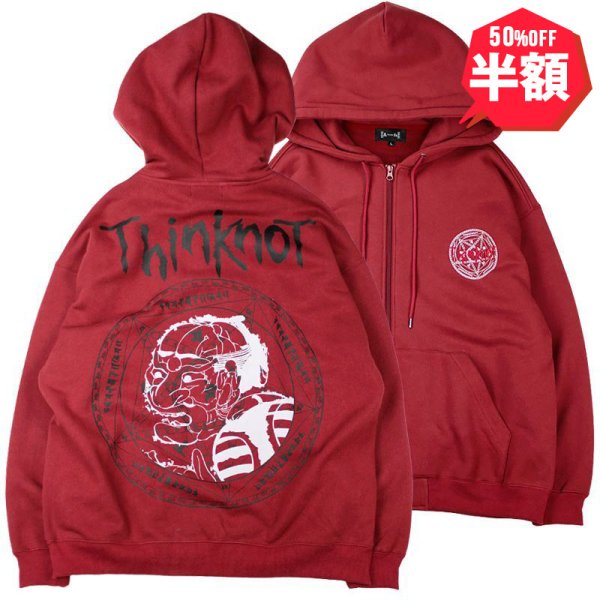 画像1: 【半額】THINK[真紅] (シンク) “ThinKnoT ジップ フーディ” (1)