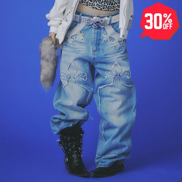 画像1: 【30%OFF】GALFY(ガルフィー) “百合の紋紋デニム” (1)