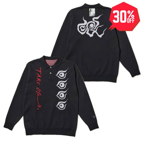 画像1: 【30%OFF】NEWERA（ニューエラ）“長袖 ニット ポロシャツ TARO OKAMOTO 岡本太郎 ブラック | ゴルフ” (1)