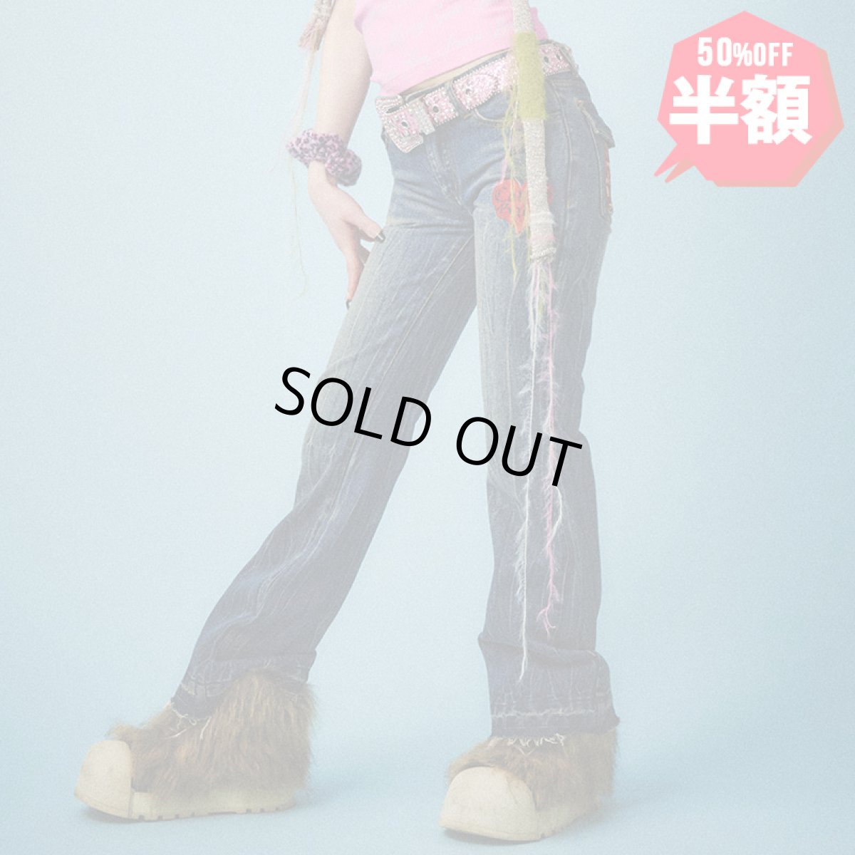 画像1: 【半額】【ラストメス犬（S）のみ】CANDY GALFY(キャンディーガルフィー) “GALローライズフレアデニム” (1)