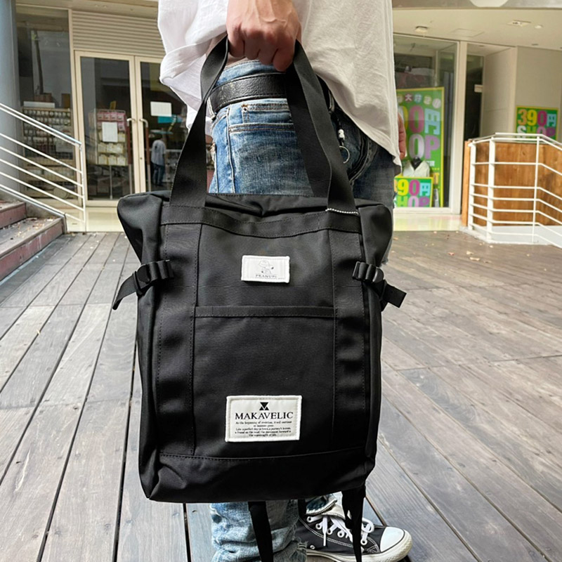 枚数限定 マキャベリック トートバッグ PEANUTS×MAKAVELIC TOTE BACKPACK BLACK (019) 