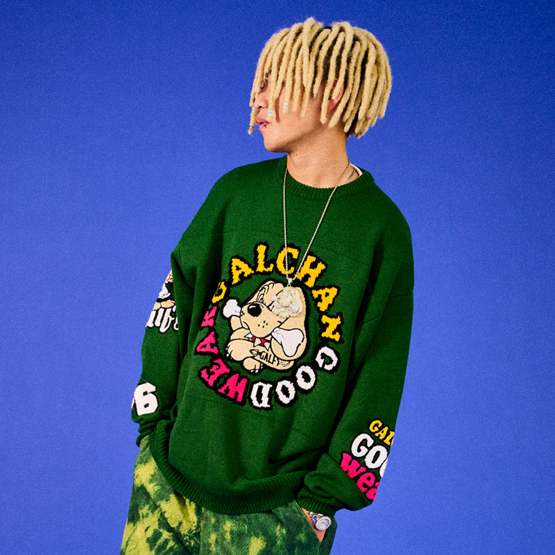 ガルフィー ファイヤーパターン ニット 刺繍 セーター 炎 大型犬