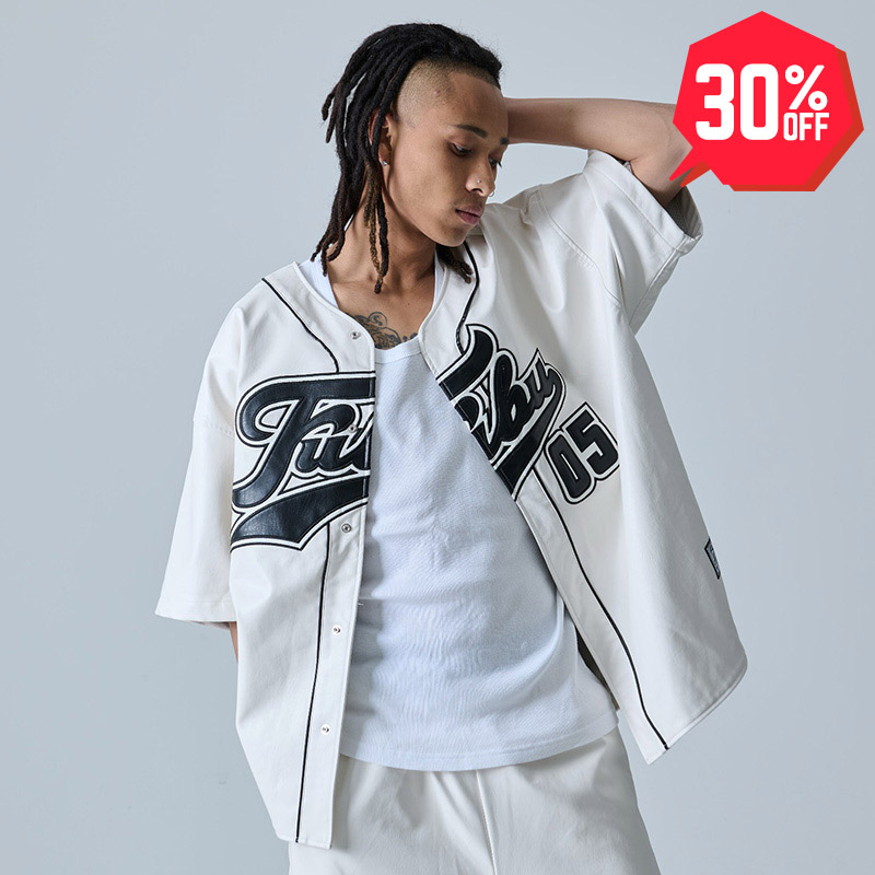 30%OFF】【ラストXLのみ】FUBU（フブ） “FAUX LEATHER BASEBALL SHIRTS